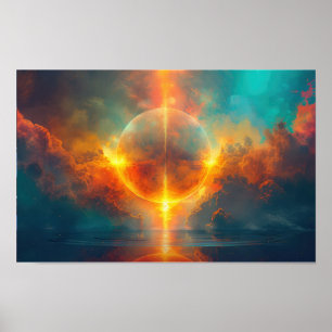 Poster Lune au coucher du soleil