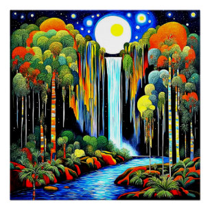 Poster Lune au-dessus de la cascade