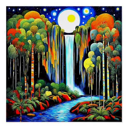 Poster Lune au-dessus de la cascade (Devant)