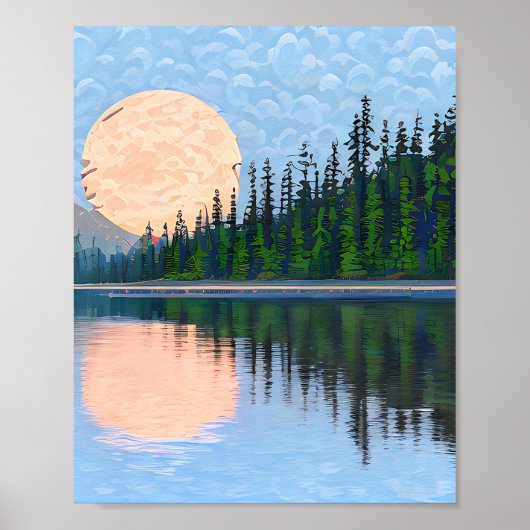 Poster Lune au-dessus d'un lac (Devant)