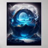 Poster Lune Bleue Sur Un Paysage Magique (Devant)