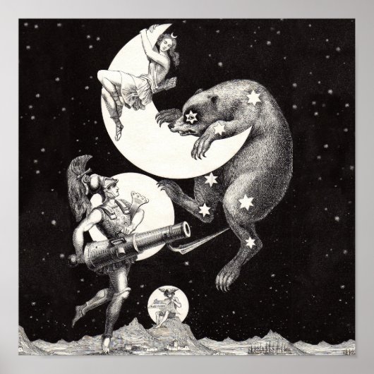 Poster Lune céleste ciel Univers Dieu Nuit Illustration (Devant)