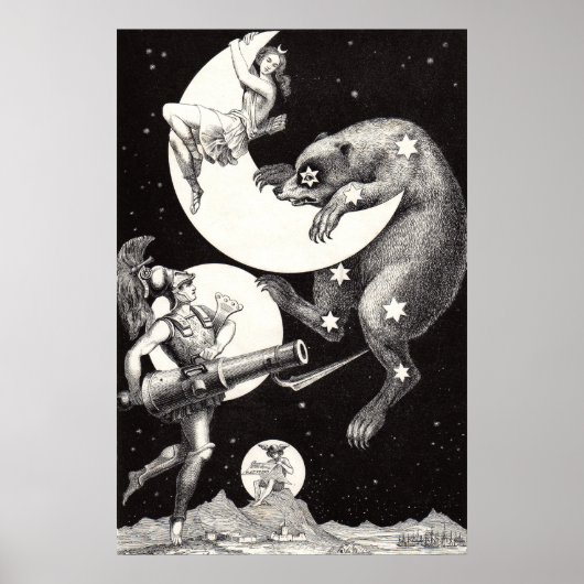 Poster Lune céleste ciel Univers Dieu Nuit Illustration (Devant)
