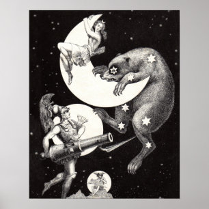 Poster Lune céleste ciel Univers Dieu Nuit Illustration