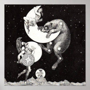 Poster Lune céleste ciel Univers Dieu Nuit Illustration