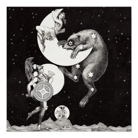 Poster Lune céleste ciel Univers Dieu Nuit Illustration (Devant)