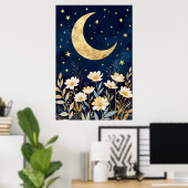 Poster Lune céleste et fleurs sauvages (Bureau à domicile)