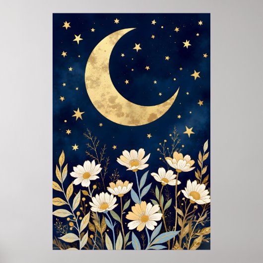 Poster Lune céleste et fleurs sauvages (Devant)