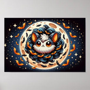 Poster Lune Chauve-Souris Effrayante : Jolie illustration
