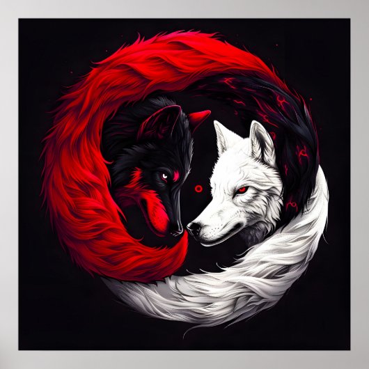 Poster Lune Crimson Loup blanc rouge (Devant)