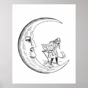 Poster Lune croissante & Alice jouant au croquet avec fla