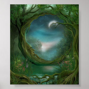Poster Lune dans les arbres