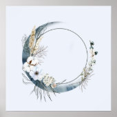 Poster Lune de croissant bleu avec fleurs blanches (Devant)