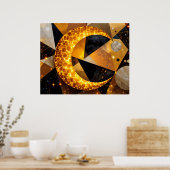 Poster Lune de croissant d'or avec étoiles géométriques c (Cuisine)