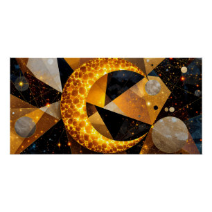 Poster Lune de croissant d'or avec étoiles géométriques c