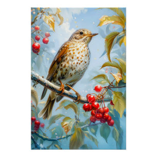 Poster Lune de Grive dans un Paysage Hivernal, Art Impres