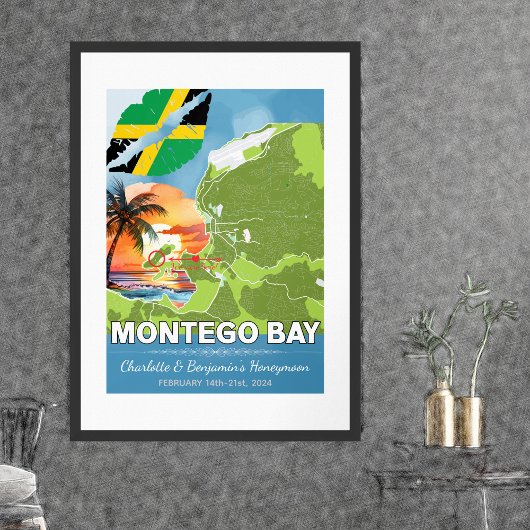 Poster Lune de miel romantique Montego Bay Jamaïque Carte