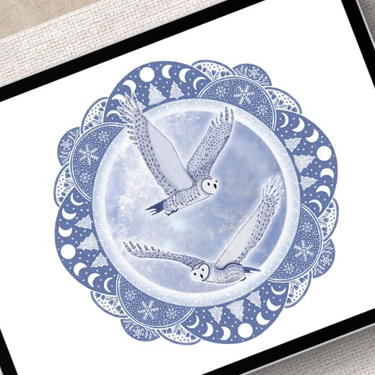 Poster Lune de neige complète | Illustration Février Owls