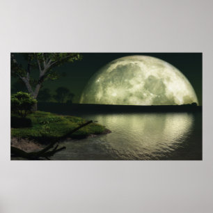 Poster Lune de récolte au-dessus du lac - Colossal (ou pl
