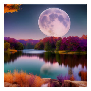 Poster Lune de récolte d'automne violet