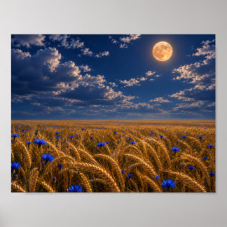 Poster Lune de récolte dorée