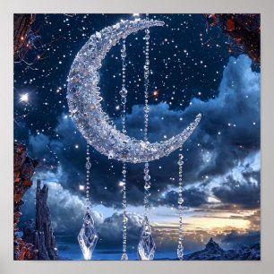 Poster Lune décorative gelée fantaisie lumineuse de nuit