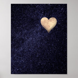 Poster Lune en forme de coeur dans le ciel étoilé