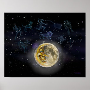 Poster Lune et constellations