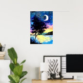 Poster Lune et étoiles au-dessus du lac (Bureau à domicile)