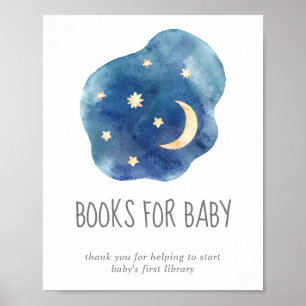 Poster Lune et étoiles Baby shower Livres pour bébé signe