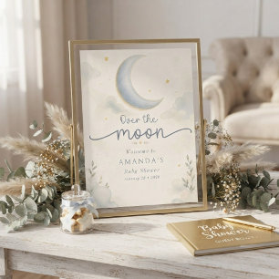 Poster Lune et Étoiles Fête de bébé pour une naissance im