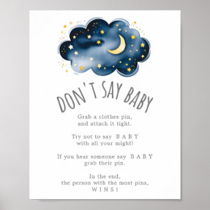 Poster Lune et étoiles ne pas dire Baby Game Sign