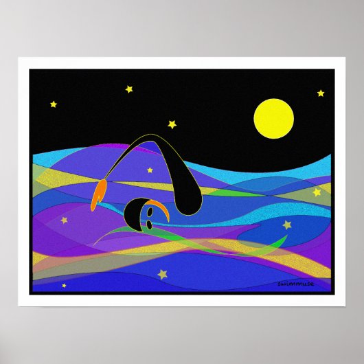 Poster Lune et étoiles Night Swimmer (Devant)