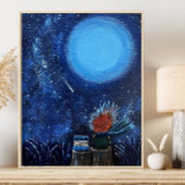 Poster Lune et étoiles Peinture Marine Bleu Lecture Art