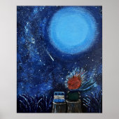 Poster Lune et étoiles Peinture Marine Bleu Lecture Art (Devant)