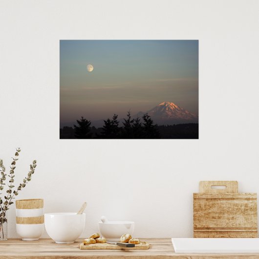 Poster Lune et Mont Ranier à (Cuisine)