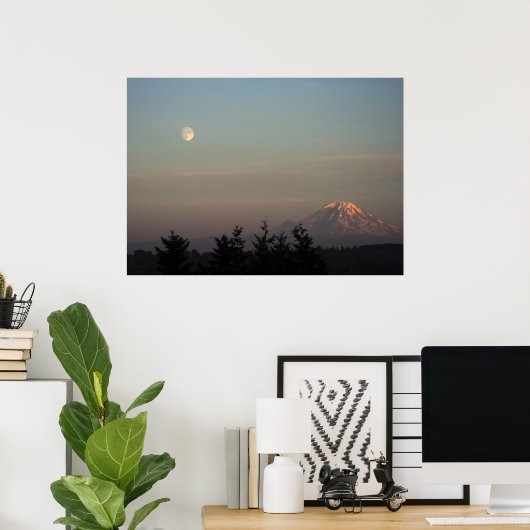 Poster Lune et Mont Ranier à (Bureau à domicile)