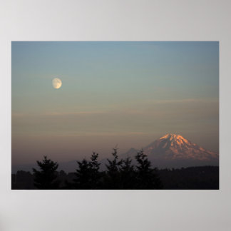 Poster Lune et Mont Ranier à