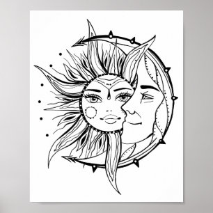 Poster Lune et soleil. illustration de tatouage de style