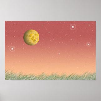 Poster Lune fantastique et ciel étoilé silencieux.