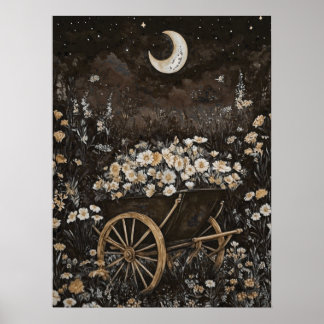Poster Lune Fleur foncée Jardin Forêt de minuit