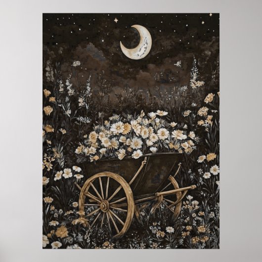 Poster Lune Fleur foncée Jardin Forêt de minuit (Devant)