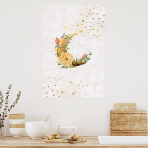 Poster Lune florale, Graphique beige et jaune