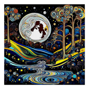 Poster Lune fluide sur le paysage