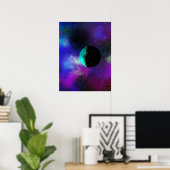 Poster Lune habitée parmi les nébuleuses pourpres vertes (Bureau à domicile)