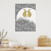Poster lune japonaise et lapins (Cuisine)