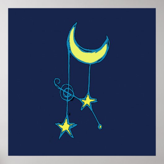 Poster Lune lunaire et étoiles (Devant)