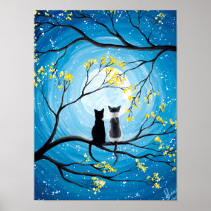 Poster Lune lunatique avec des chats