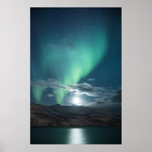 Poster Lune pleine aurores boréales
