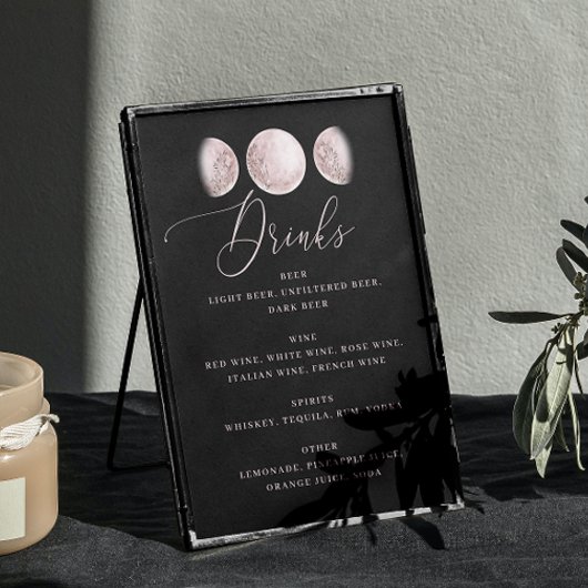 Poster Lune romantique | Bar Mariage noir Boissons Menu S